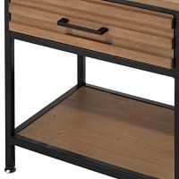 Benjara Side Table With Metal Base And 1 Drawer, Brown And Black