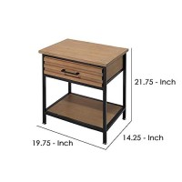 Benjara Side Table With Metal Base And 1 Drawer, Brown And Black