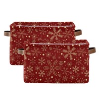 Senya Christmas Basket, Large Foldable Storage Basket With Handles Christmas Snowflakes On Dark Red Fabric Collapsible Storage Bins Organizer Bag For Toy Storage 15 X 11 X 9.5 Inch