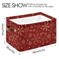 Senya Christmas Basket, Large Foldable Storage Basket With Handles Christmas Snowflakes On Dark Red Fabric Collapsible Storage Bins Organizer Bag For Toy Storage 15 X 11 X 9.5 Inch