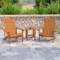 2 Pack Charlestown AllWeather Poly Resin Wood Adirondack Chairs with Side Table in Teak