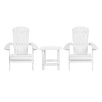 2 Pack Charlestown All-Weather Poly Resin Folding Adirondack Chair With Side Table