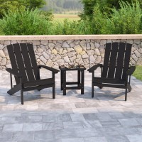 2 Pack Charlestown AllWeather Poly Resin Wood Adirondack Chairs with Side Table in Black