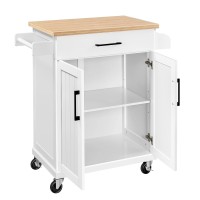 Yaheetech Kitchen Cart With Drawer, Kitchen Island On Wheels With Storage Rack & Cabinets, Microwave Cart For Kitchen With Storage, Rolling Coffee Cart Station, White