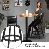 Costway Bar Stools Set Of 2, 360 Degree Swivel, Accent Wooden Swivel Back Counter Height Bar Stool, Fabric Upholstered Design, Pvc Cushioned Seat (2 Stools, Black 24'' Height)