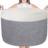 Aivatoba Large Cotton Rope Basket, 22 X 14 Blanket Basket Living Room, Toy Storage Baskets, Extra Large Baskets With Handles, Large Storage Basket For Blankets, Woven Baby Laundry Basket-Navy