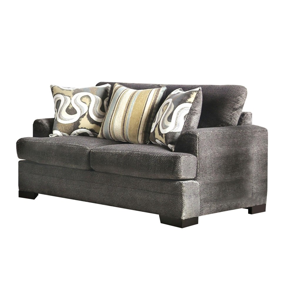 Loveseat with Fabric Upholstery and Accent Pillows, Gray