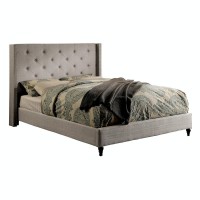 Queen Bed with and Platform Style and Button Tufted Wingback, Gray