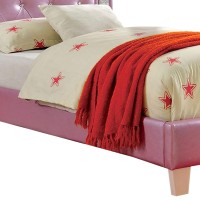 Twin Bed with Leatherette Upholstery and Crystal Button Tufting, Pink