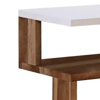 End Table with 2 Tier Shelves and Panel Legs, Brown and White