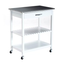 Kitchen Cart with 1 Slatted Shelf and 1 Drawer, White and Gray