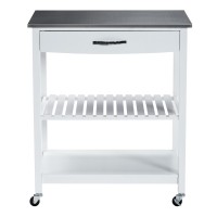 Kitchen Cart with 1 Slatted Shelf and 1 Drawer, White and Gray