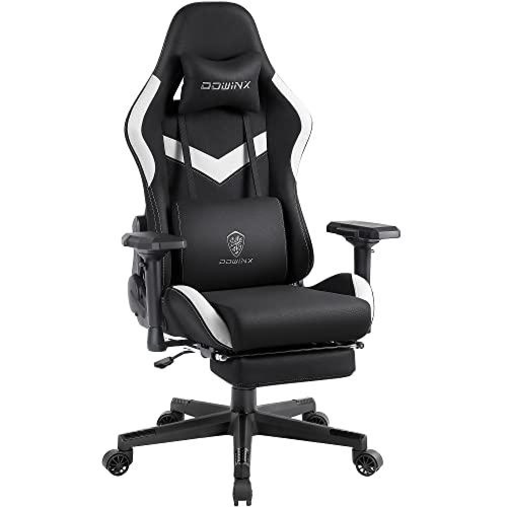Dowinx Gaming Chair Breathable Fabric Office Chair With Pocket Spring Cushion And 4D Armrests, High Back Ergonomic Computer Chair With Massage Lumbar Support Task Chair With Footrest Black