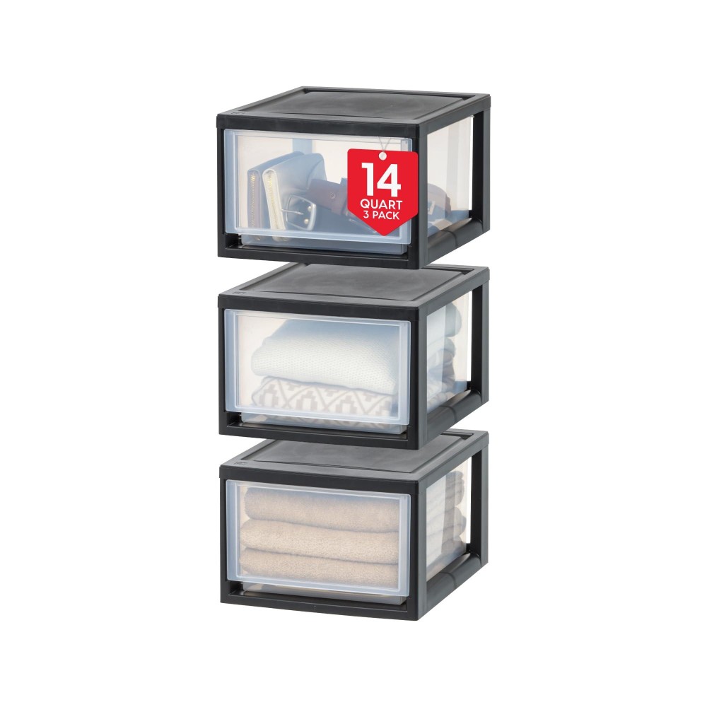 Iris Usa 145 Qt Plastic Drawer Storage Organizer Stacking Drawers 3Pack Stackable Unit With Sliding Drawer For Clothes Bedr