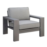 Aluminum Frame Patio Arm Chair With Padded Fabric Seating, Gray, Set Of Two