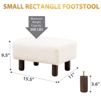 Lue Bona Small Foot Rest, Beige Fur Padded Foot Stool, Storage Ottoman Foot Rest With Wooden Legs, 9.5Inch, Modern Rectangle Chair Foot Rest Foot Step Stool For Living Room, Couch, Desk