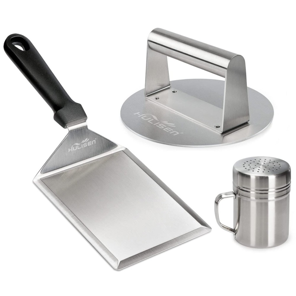 Hulisen Smashed Burger Kit Stainless Steel Burger Press Grill Spatula And Spice Dredge Shaker Burger Smasher Griddle Accesso