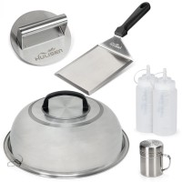 Hulisen Smashed Burger Kit Burger Press 12 Inch Basting Cover Grill Spatula Spice Dredge Shaker And 2 Squeeze Bottles Grid