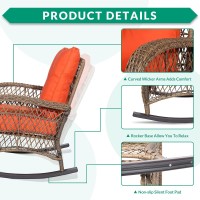 Vivijason Outdoor Wicker Rocking Chair Patio Rattan Rocker Chair With Cushions Steel Frame Allweather Rocking Lawn Wicker F