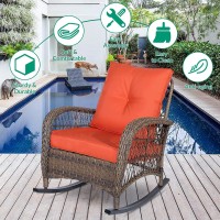 Vivijason Outdoor Wicker Rocking Chair Patio Rattan Rocker Chair With Cushions Steel Frame Allweather Rocking Lawn Wicker F