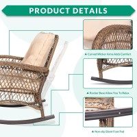 Vivijason Outdoor Wicker Rocking Chair Patio Rattan Rocker Chair With Cushions Steel Frame Allweather Rocking Lawn Wicker F