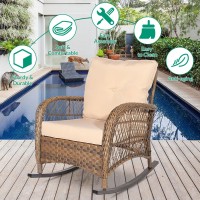 Vivijason Outdoor Wicker Rocking Chair Patio Rattan Rocker Chair With Cushions Steel Frame Allweather Rocking Lawn Wicker F