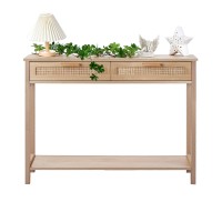 Creativeland Console Table, 2 Drawers Hamilton Rattan Console Table, Entry Storage Rustic Sofa Side Table For Living Room, Entryway, Hallway Foyer, Durable Modern Wood Furniture Decorative