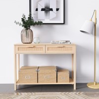 Creativeland Console Table, 2 Drawers Hamilton Rattan Console Table, Entry Storage Rustic Sofa Side Table For Living Room, Entryway, Hallway Foyer, Durable Modern Wood Furniture Decorative