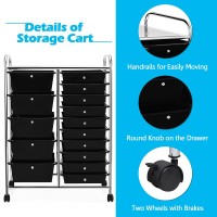 Kotek 15-Drawer Rolling Storage Cart, Multipurpose Mobile Utility Cart With 4 Wheels, Home Office School Tools Scrapbook Paper Organizer (Black)