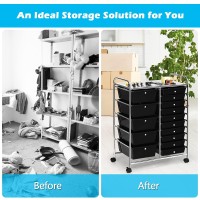 Kotek 15-Drawer Rolling Storage Cart, Multipurpose Mobile Utility Cart With 4 Wheels, Home Office School Tools Scrapbook Paper Organizer (Black)