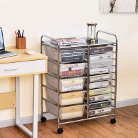 Kotek 15-Drawer Rolling Storage Cart, Multipurpose Mobile Utility Cart With 4 Wheels, Home Office School Tools Scrapbook Paper Organizer (Clear)