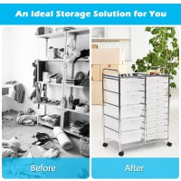 Kotek 15-Drawer Rolling Storage Cart, Multipurpose Mobile Utility Cart With 4 Wheels, Home Office School Tools Scrapbook Paper Organizer (Clear)