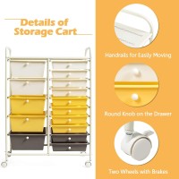 Kotek 15-Drawer Rolling Storage Cart, Multipurpose Mobile Utility Cart With 4 Wheels, Home Office School Tools Scrapbook Paper Organizer (Yellow)