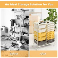 Kotek 15-Drawer Rolling Storage Cart, Multipurpose Mobile Utility Cart With 4 Wheels, Home Office School Tools Scrapbook Paper Organizer (Yellow)