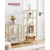 Vasagle Bookcase, 5-Tier Bookshelf, Slim Shelving Unit For Bedroom, Bathroom, Home Office, Tempered Glass, Steel Frame, Metallic Gold Ulgt029A01