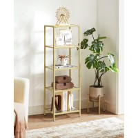 Vasagle Bookcase, 5-Tier Bookshelf, Slim Shelving Unit For Bedroom, Bathroom, Home Office, Tempered Glass, Steel Frame, Metallic Gold Ulgt029A01