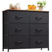 Somdot Dresser For Bedroom With 6 Drawers, 3-Tier Wide Storage Chest Of Drawers With Removable Fabric Bins For Closet Nursery Bedside Living Room Laundry Entryway Hallway, Black/Rustic Brown