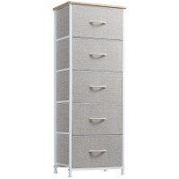 Somdot Tall Dresser For Bedroom With 5 Drawers Storage Chest Of Drawers With Removable Fabric Bins For Closet Bedside Nursery L