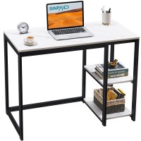 Sinpaid Computer Desk 40 Inches With 2-Tier Shelves Sturdy Home Office Desk With Large Storage Space Modern Gaming Desk Study Writing Laptop Table, Black Marbling (White Marble, 40 Inch)