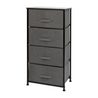 4 Drawer Wood Top Black Cast Iron Frame Vertical Storage Dresser with Dark Gray Easy Pull Fabric Drawers