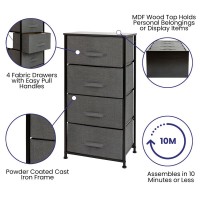 4 Drawer Wood Top Black Cast Iron Frame Vertical Storage Dresser with Dark Gray Easy Pull Fabric Drawers