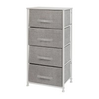 4 Drawer Wood Top White Cast Iron Frame Vertical Storage Dresser with Light Gray Easy Pull Fabric Drawers