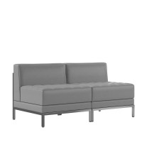 HERCULES Imagination Series 2 Piece Gray LeatherSoft Waiting Room Lounge Set - Reception Bench