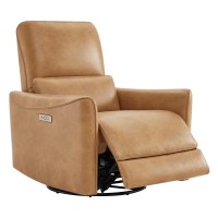 Chita Power Recliner Chair Swivel Glider, Upholstered Faux Leather Living Room Reclining Sofa Chair With Lumbar Support, Cognac Brown