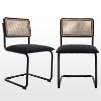 Zesthouse Mid Century Modern Dining Chairs Set Of 2, Upholstered Boucle Kitchen Chairs, Famous Breuer Designed Chairs, Armless Accent Chairs With Natural Cane Back & Stainless Chrome Base