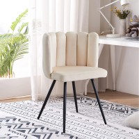 Clipop Living Room Barrel Accent Chair, Modern Velvet Kitchen Dining Chair, Vanity Chair With Metal Leg, Scalloped Silhouette, Cozy And Soft Padded, Armless Leisure Makeup Chair For Bedroom, Cream