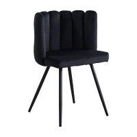 Clipop Living Room Barrel Accent Chair, Modern Velvet Kitchen Dining Chair, Vanity Chair With Metal Leg, Scalloped Silhouette, Cozy And Soft Padded, Armless Leisure Makeup Chair For Bedroom, Black