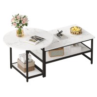 Wohomo Coffee Table White Modern Coffee Tables For Living Room Detachable 2 Small Coffee Tables Faux White Marble