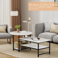 Wohomo Coffee Table White Modern Coffee Tables For Living Room Detachable 2 Small Coffee Tables Faux White Marble