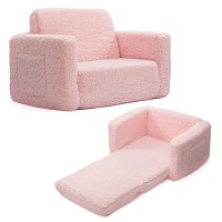 Alimorden 2In1 Flip Out Cuddly Sherpa Toddler Couch Convertible Sofa To Lounger Pink